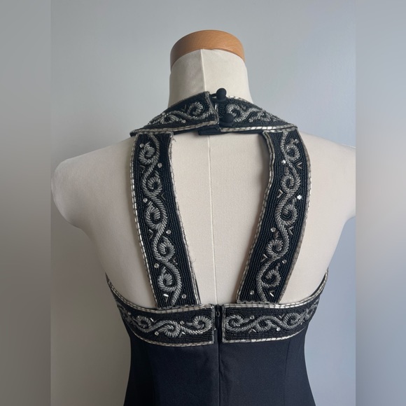 Vintage 90s Liz Claiborne Black Formal Dress Beaded Sleeveless Flutter 4 Prom - Picture 2 of 8